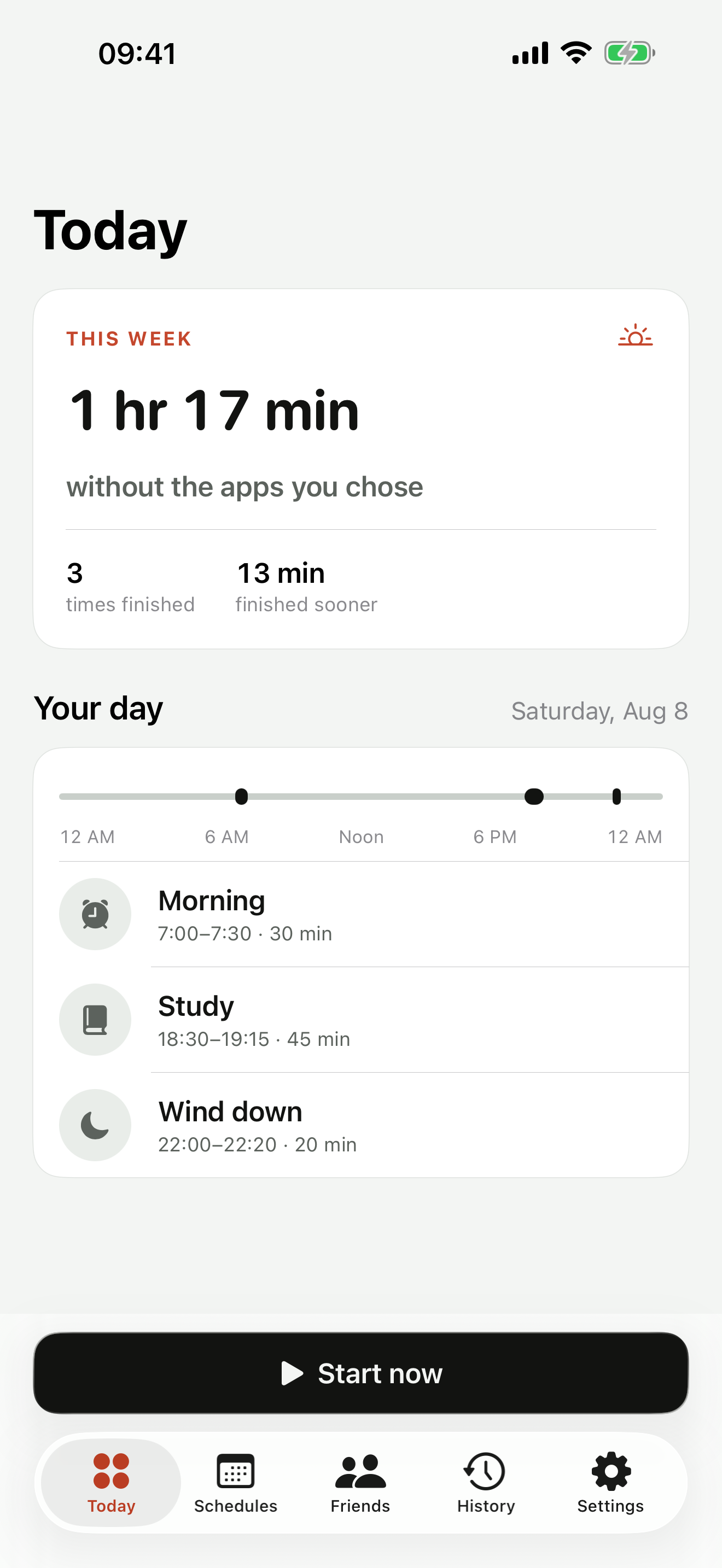 Awke Today showing three plans across one day